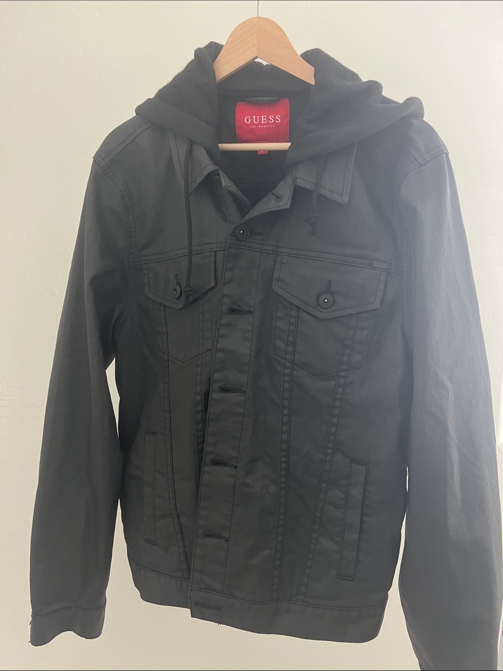 GUESS Men's Black Denim Jacket Large